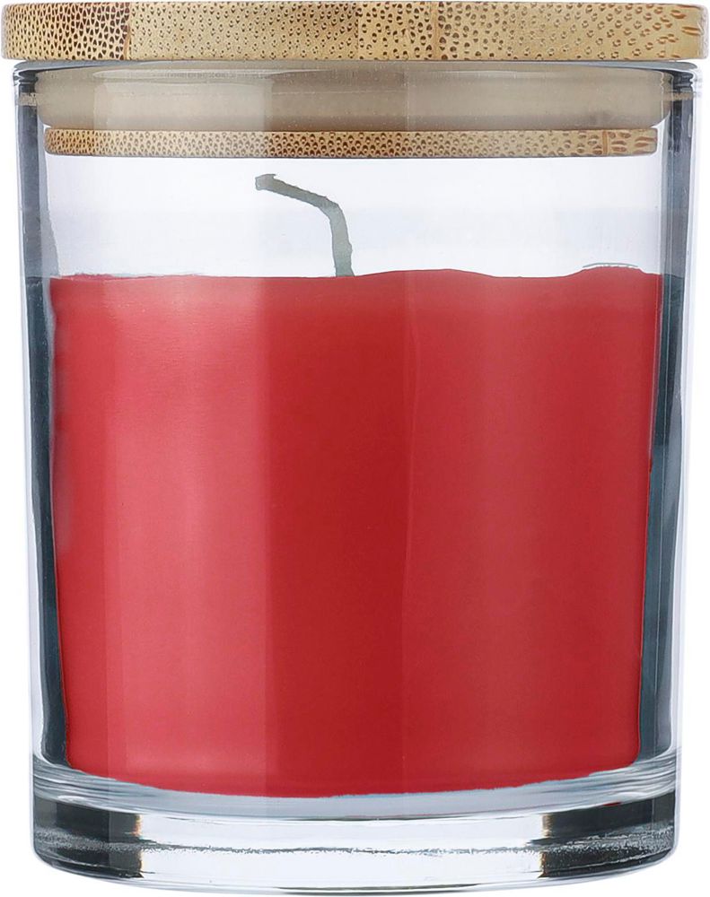 Candle Riven | Glass with bamboo lid - Red