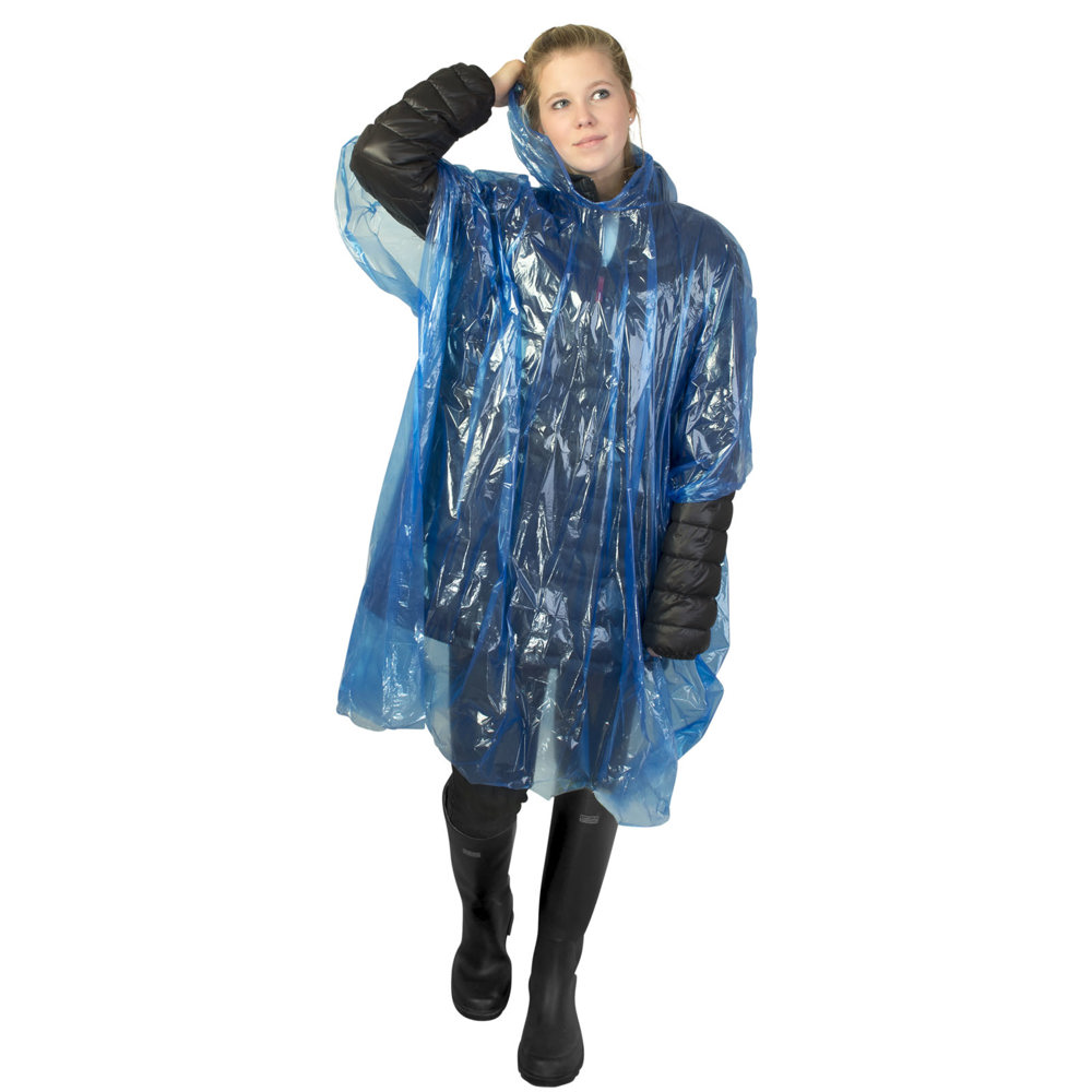 Mayan recycled plastic disposable rain poncho with storage pouch