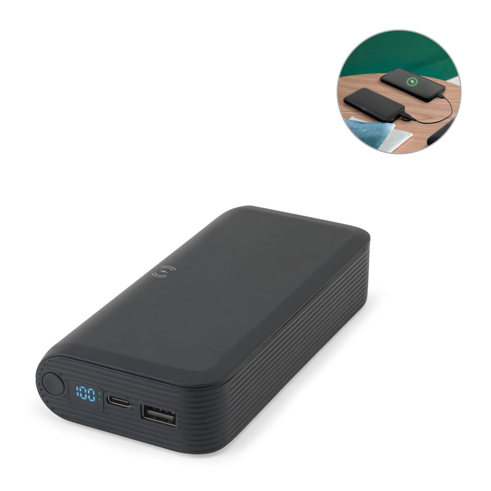 BECKER 20. Power bank 20'000 mAh από ανακυκλωμένο ABS (100% rABS) με ασύρματο φορτιστή 15W superfast