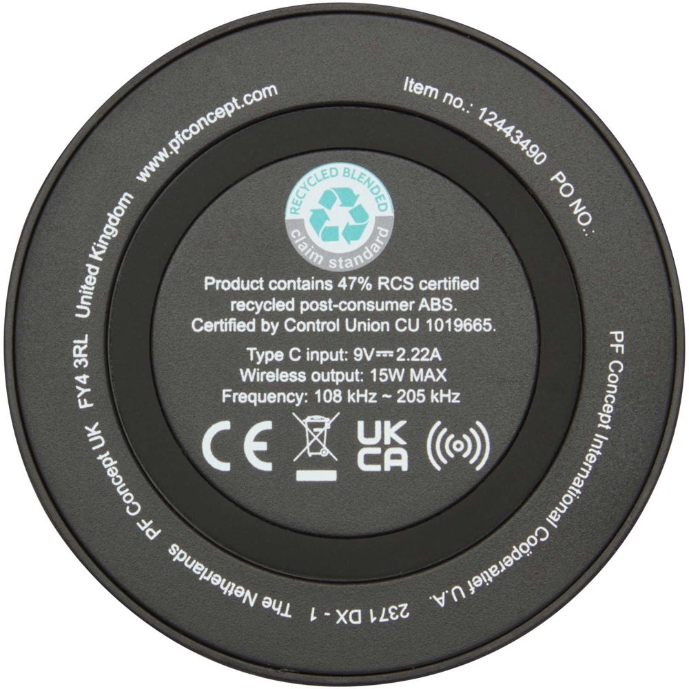Freal 15W recycled plastic wireless charging pad