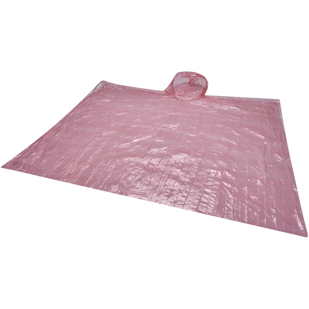 Fog poncho in round plastic container with carabiner