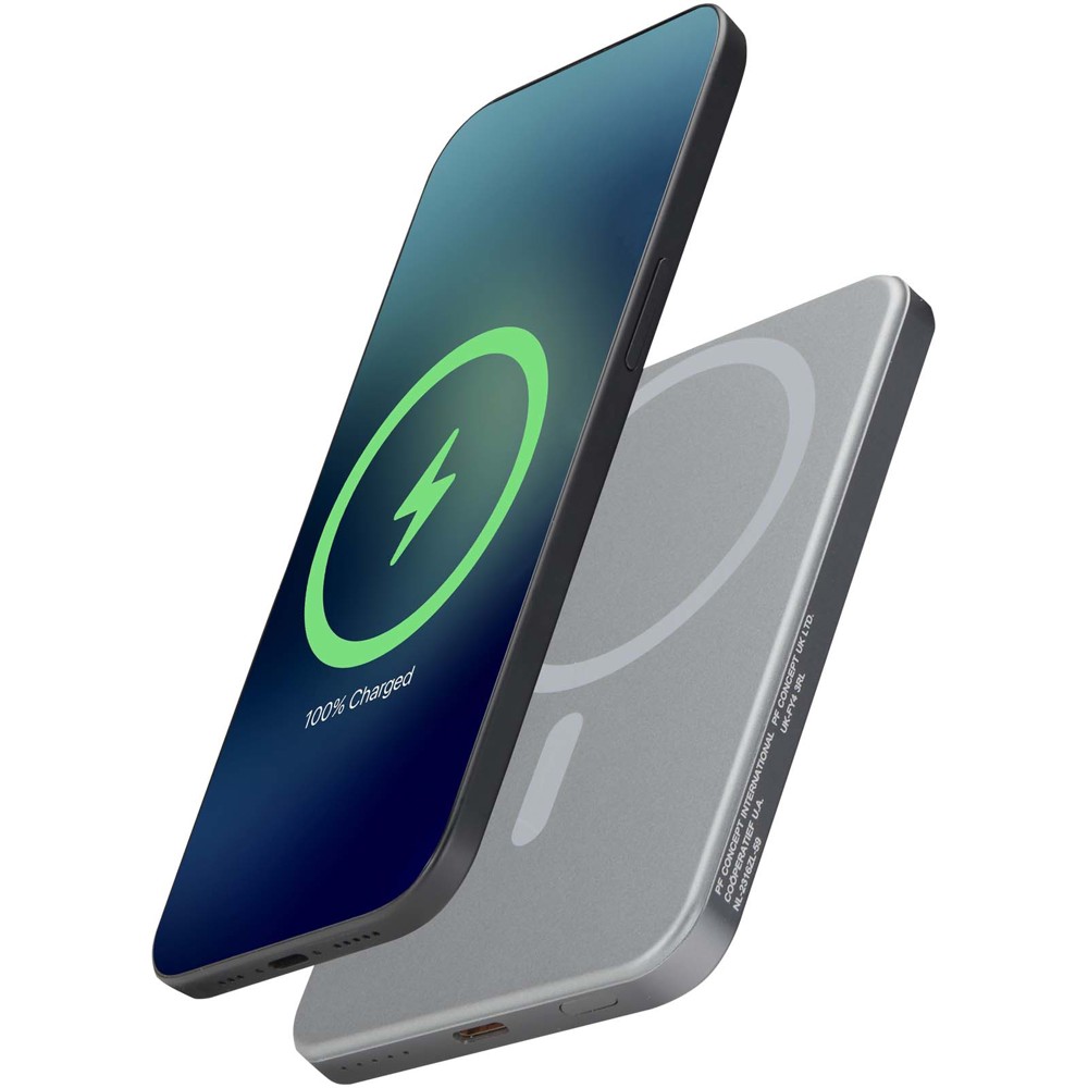 Avis 5000 mAh RCS recycled aluminium magnetic power bank - gun metal