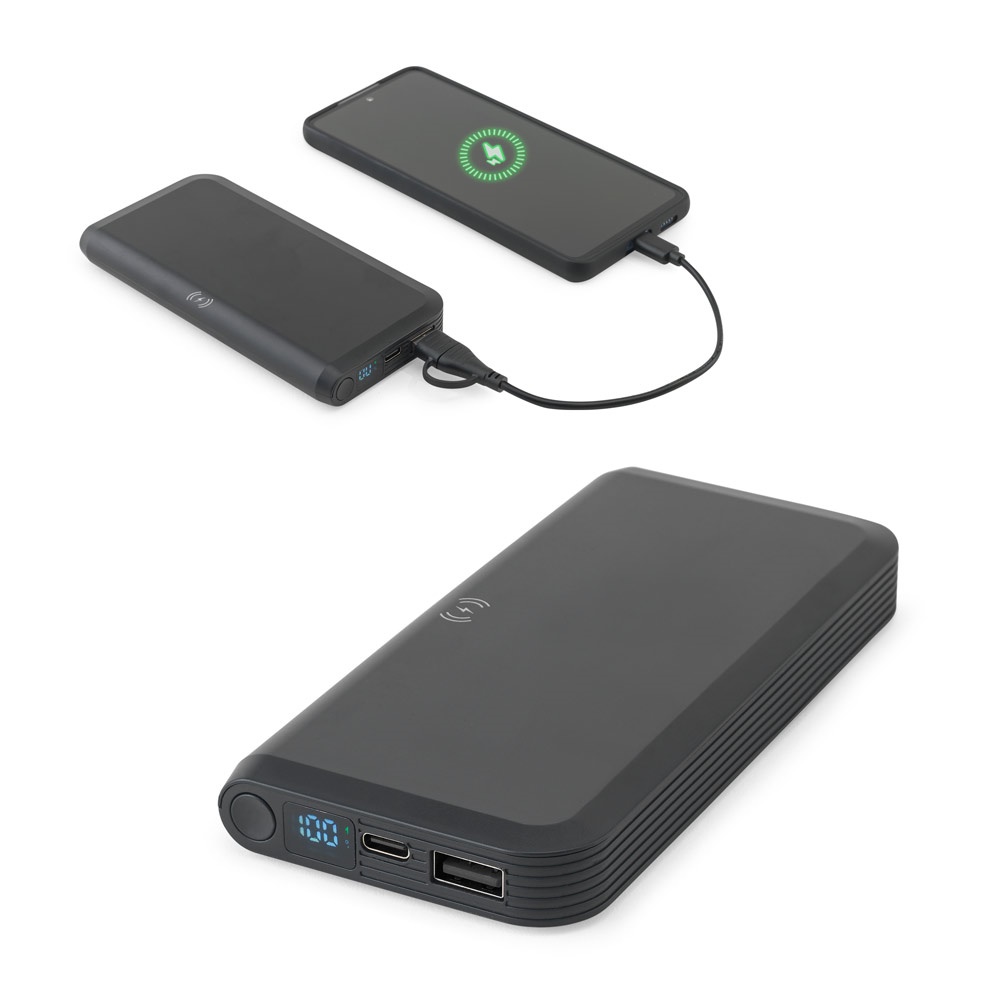 BECKER 10. Power bank 10'000 mAh από ανακυκλωμένο ABS (100% rABS) με ασύρματο φορτιστή 15W